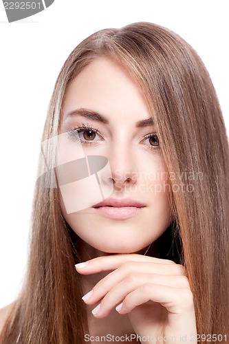 Image of beautiful bruntte woman with straight long hair isolated