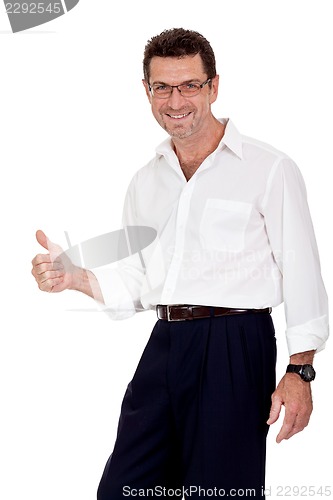 Image of adult businessman happy successful isolated on white