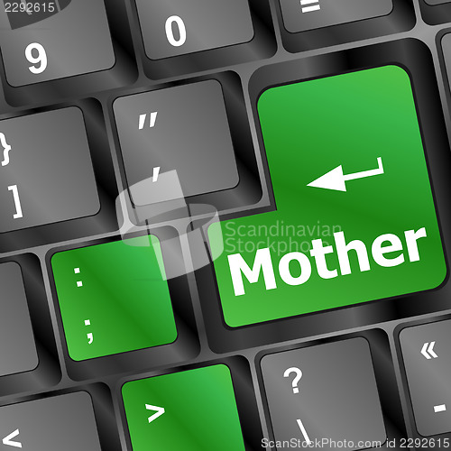 Image of Keyboard with mother word on computer button