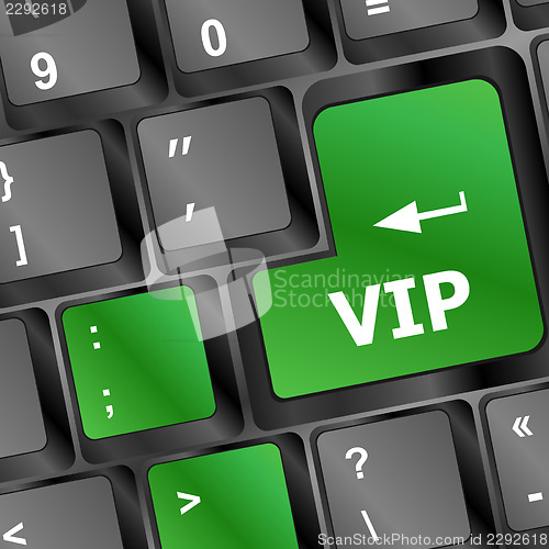 Image of VIP written on green keys on computer keyboard