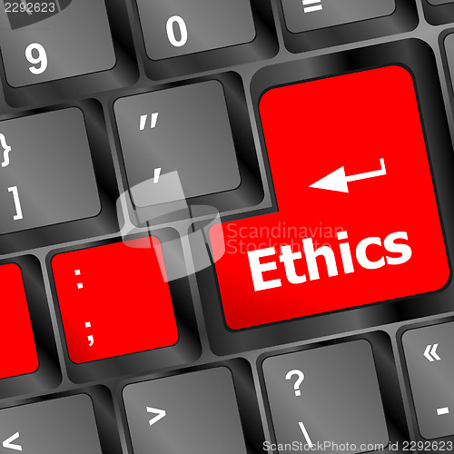 Image of ethics concept on the modern computer keyboard key