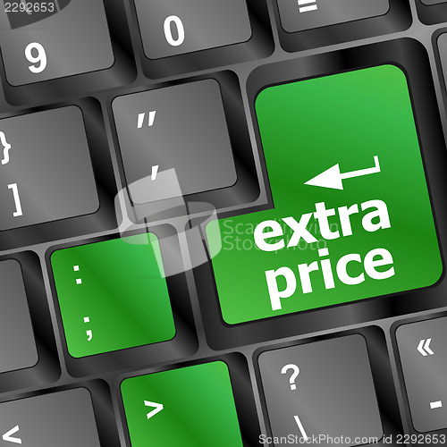 Image of extra price word key or keyboard, discount concept