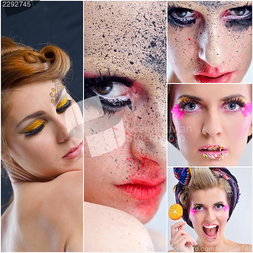 Image of collage photo of Beautiful Woman with  Luxury Makeup