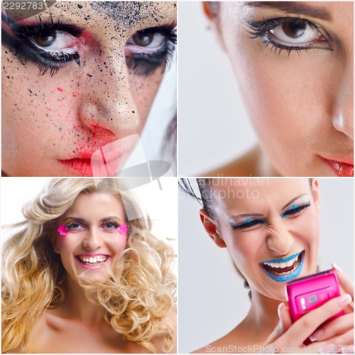 Image of collage photo of Beautiful Woman with  Luxury Makeup