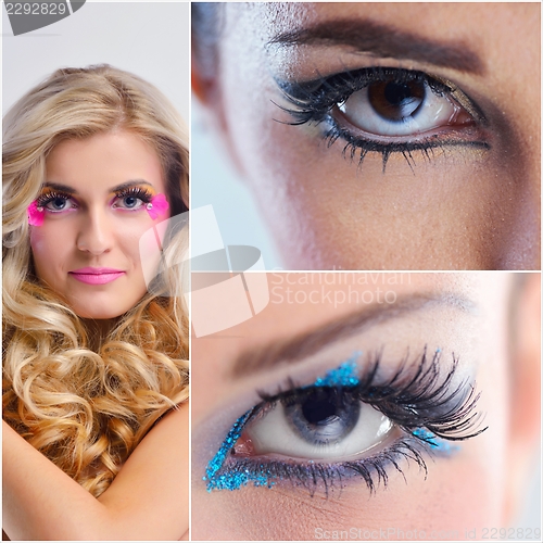 Image of collage photo of Beautiful Woman with  Luxury Makeup