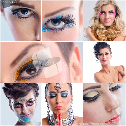 Image of collage photo of Beautiful Woman with  Luxury Makeup