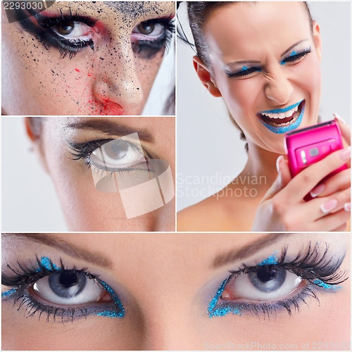 Image of collage photo of Beautiful Woman with  Luxury Makeup