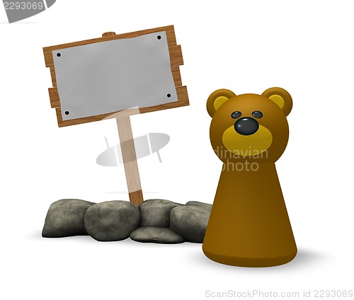 Image of bear and blank wooden sign