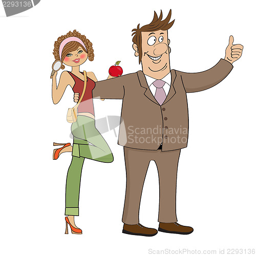 Image of Mature man with his teenage daughter, isolated on white backgrou