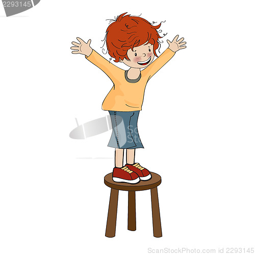 Image of funny little boy perched on chair