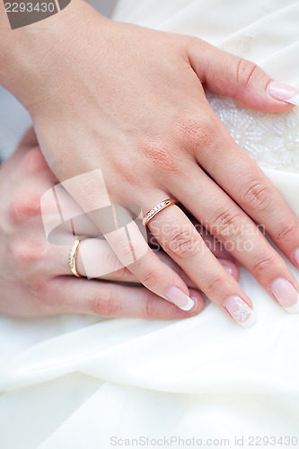Image of Hands with rings of a wedding couple