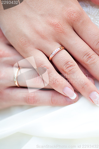 Image of Hands with rings of a wedding couple