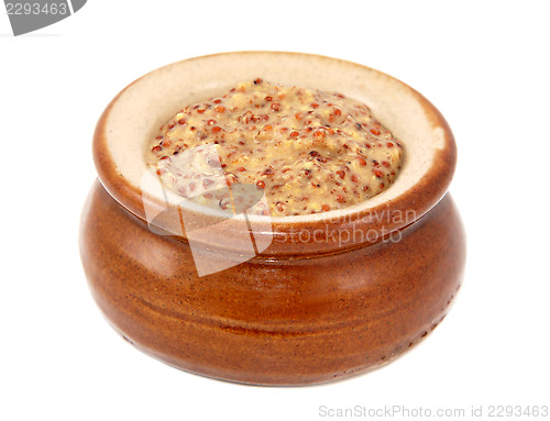 Image of Wholegrain mustard served in a small ceramic pot