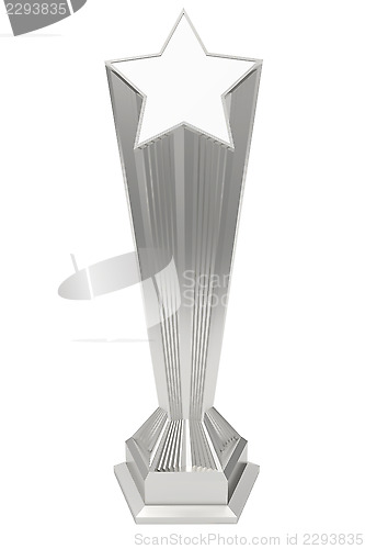 Image of Silver or platinum star prize on pedestal on white