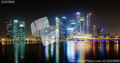 Image of Night Singapore skyscrapers shines with lights