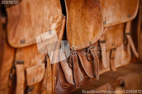 Image of Leather handbags in the open market