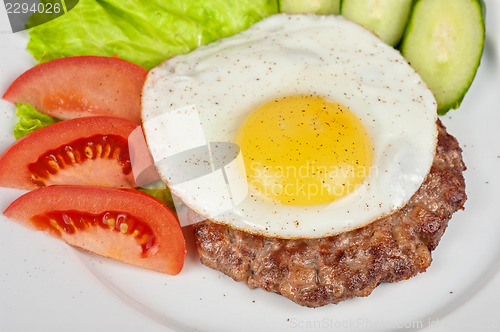 Image of steak beef meat with fried egg