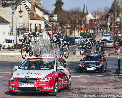 Image of Row of Technical Teams Cars- Paris Nice 2013