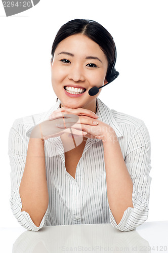 Image of Cute asian female as help desk operator