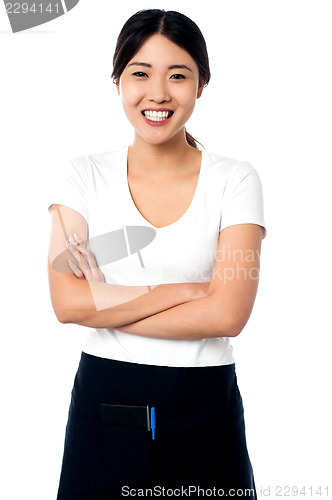 Image of Portrait of smiling asian waitress
