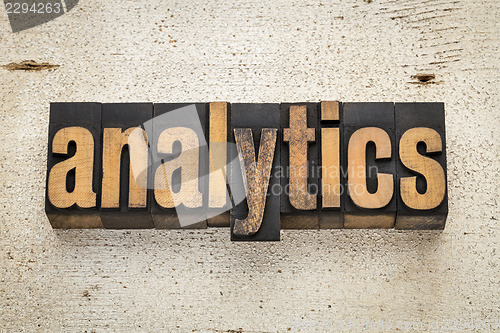 Image of analytics word in wood type