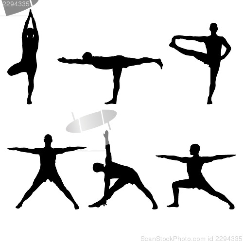 Image of six yoga standing poses