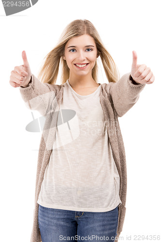 Image of Beautiful girl with thumbs up