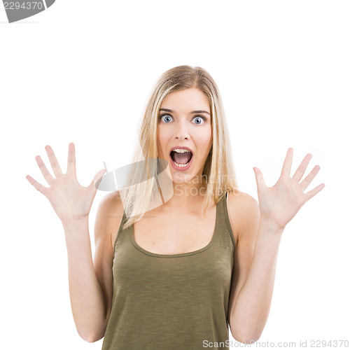 Image of Beautiful girl with a astonished expression