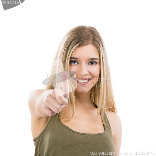 Image of Beautiful woman with thumbs up