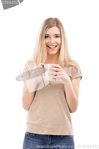 Image of Beautiful woman with a cup of coffee