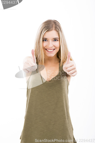 Image of Beautiful woman with thumbs up