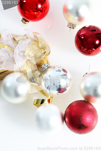 Image of Red and white Christmas baubles