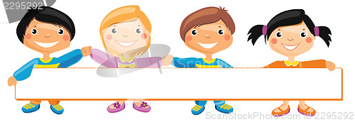 Image of Kids standing behind placard 