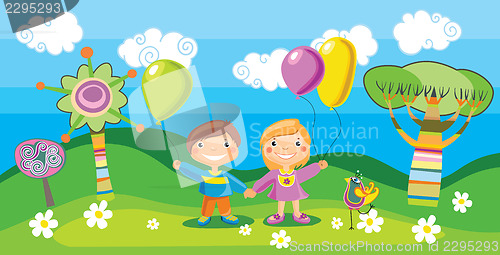 Image of Boy and a girl with a balloons