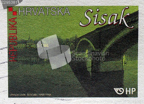 Image of Stamp printed in Croatia shows Sisak city in continental Croatia