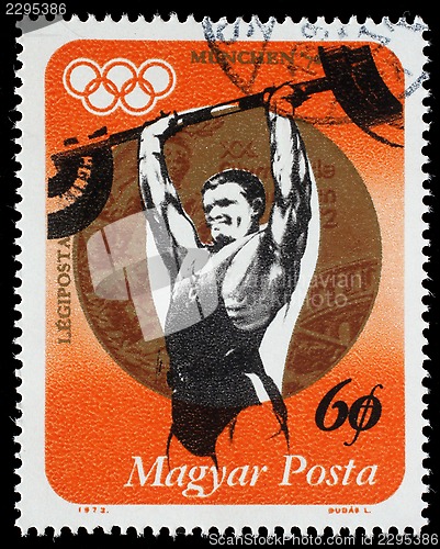 Image of Stamp printed in Hungary, shows Weightlifting