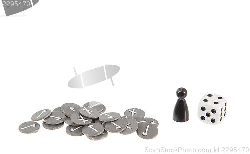 Image of Pawn, dice and chips for a simple boardgame