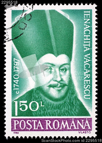 Image of Stamp printed in Romania, shows portrait of Ienachita Vacarescu