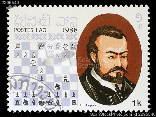 Image of Stamp printed in Laos, shows R. L. Segura, Chess Champion