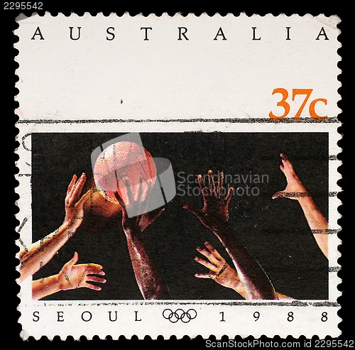 Image of Stamp printed in Australia shows Basketball on the Olympic games in Seoul