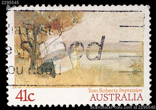 Image of Stamp printed in Australia shows draw by Tom Roberts "Impression Mentone"