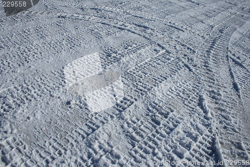 Image of Vehicle tracks crossing the snowy terrain