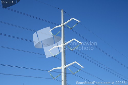 Image of White electricity pylon and power lines