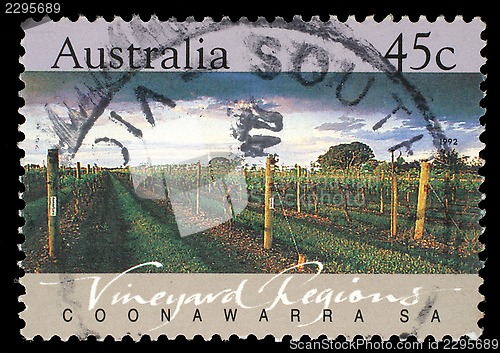 Image of Stamp printed in AUSTRALIA shows the Coonawarra, Vineyard Regions, South Australia