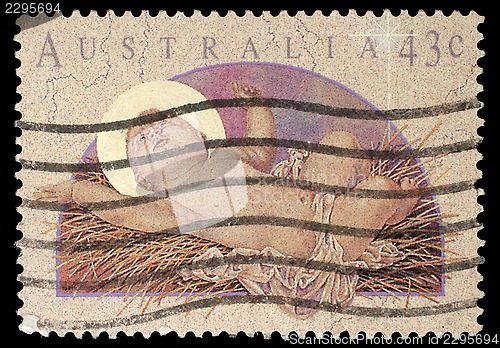 Image of Christmas stamp printed in the Australia shows Baby Jesus