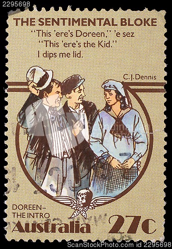 Image of Stamp printed in Australia, shows The Sentimental Bloke, by C.J. Dennis