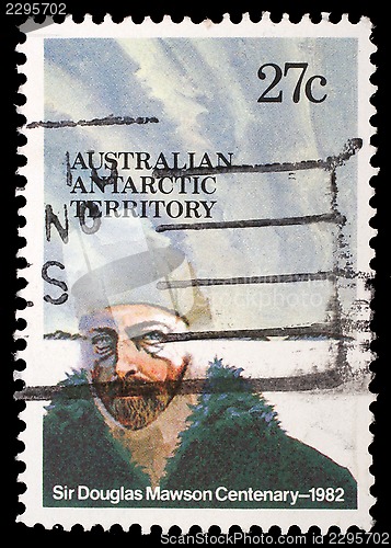 Image of Stamp printed in Australian Antartic Territory dedicated to Sir Douglas Mawson