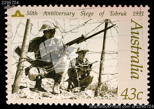 Image of Australian postage stamp depicting 50-th anniversary siege of Tobruk