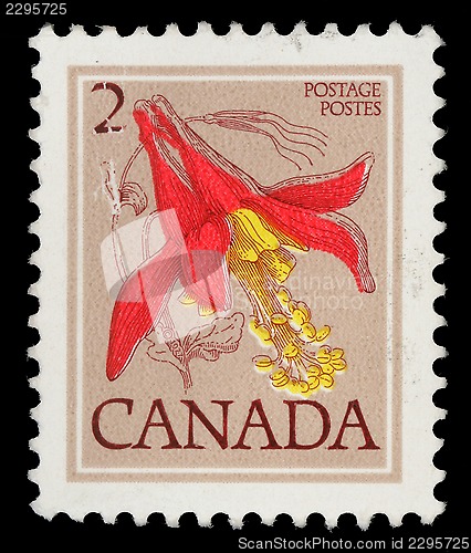 Image of Stamp printed in Canada shows Flower: Red columbine