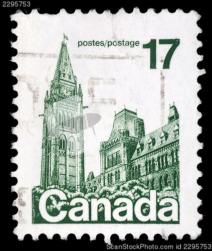 Image of Stamp printed in Canada shows Parliament Buildings in Ottaw